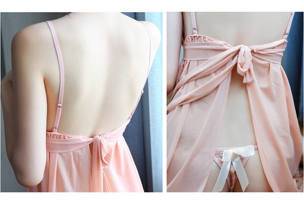 ชุดนอน เดรสซีทรู สีพีช แต่งลูกไม้ซีทรู เนื้อผ้าสวย ทิ้งตัว คุณหนูมากๆคะ