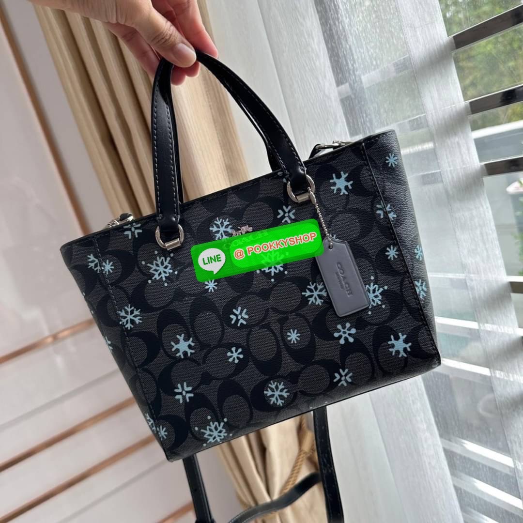 Coach Alice Satchel In Signature Canvas With Snowflake Print (CF378) 👜คอลเลคชั่นใหม่ต้อนรับเทศกาลที่ใกล้ถึงนี้ ลวดลายหิมะ ดีไซต์สวย เรียบหรู สะพายได้ทุกโอกาส วัสดุหนังแคสวาน หูจับและสายหนังแท้ เปิดปิดด้วยซิป ภายในกระเป๋าช่องโล่ง ใส่ของได้เยอะ มีช่