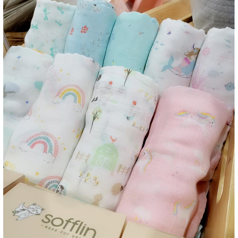 Sofflin ผ้าอ้อมใยไผ่ ผ้าอ้อมมัสลิน ผ้าห่อตัวเด็ก เนื้อนุ่ม ขนาด 120x120cm (47 นิ้ว) ผืนใหญ่พิเศษ