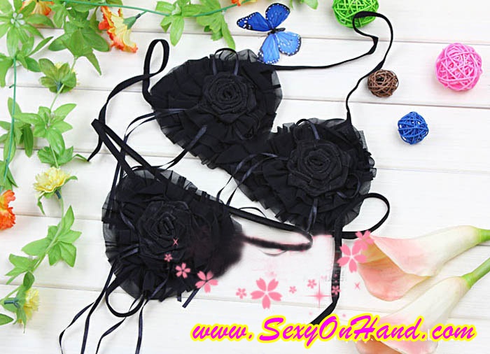 บิกินี่ BIKINI เซ็กซี่ ทูพีซ สีดำ แต่งชีฟองจีบย่น พองฟู เพิ่มวอลลุ่มเก๋ๆ เปรี้ยวจี๊ดส์แบบสุดๆ ไปเลยคร่า