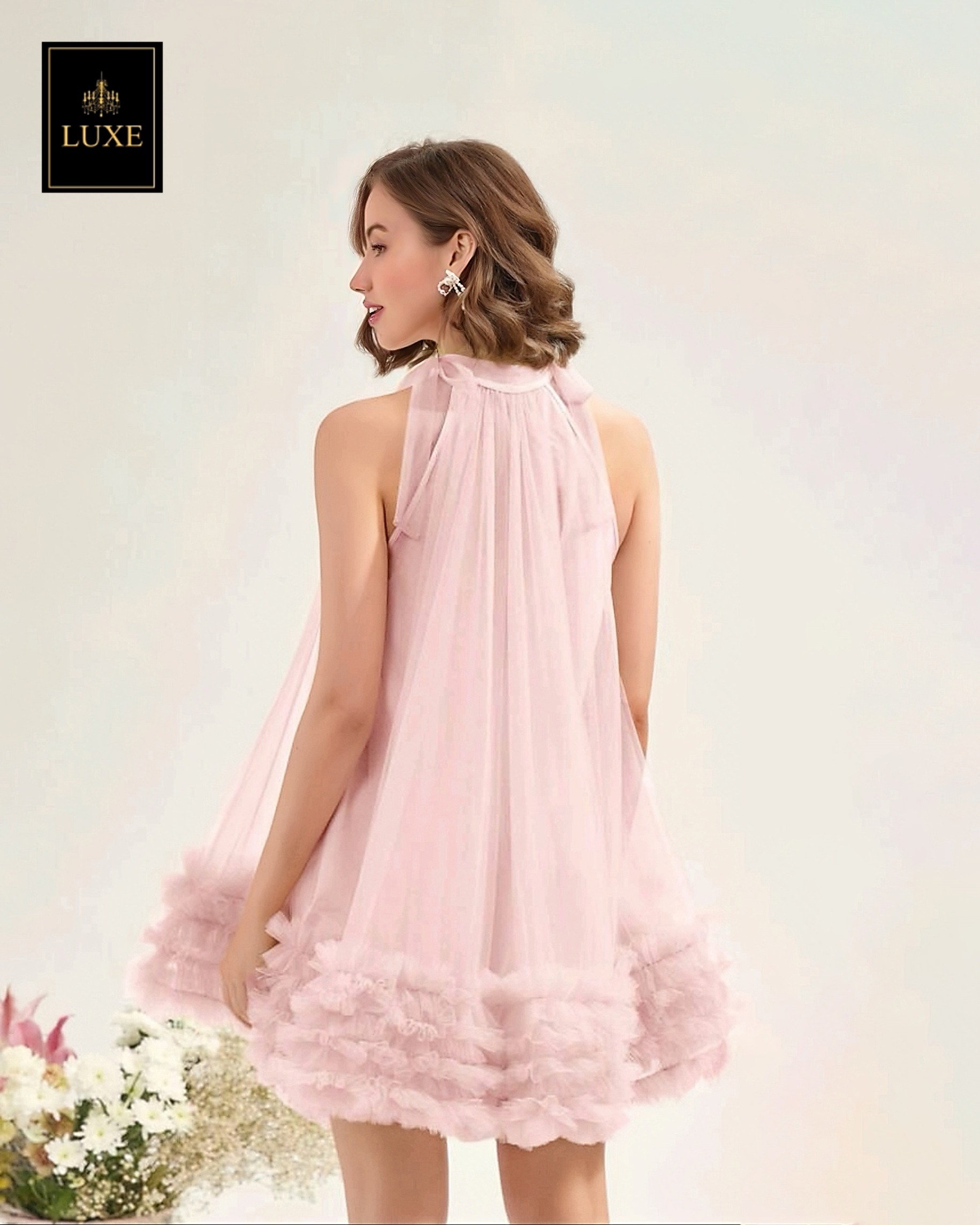 เดรสแฟชั่น เดรสเสื้อคอกลมแขนกุด กระโปรงบานทรงวงกลม