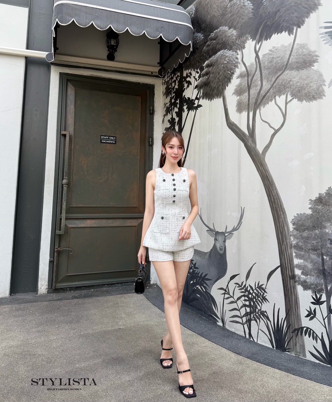 ชุดเซทแฟชั่น เซ็ตแฟชั่นลุคผู้ดีสไตล์ฝรั่งเศส ผ้าทวีตลายตารางคลาสสิก