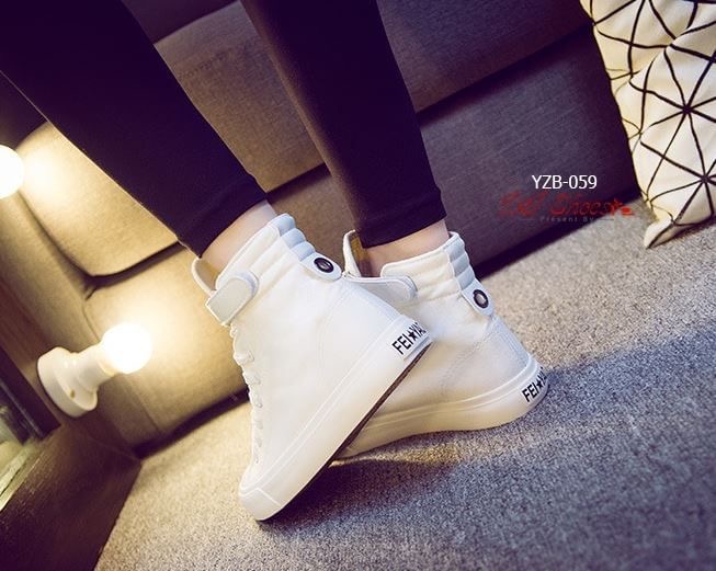 สินค้าพร้อมส่ง รองเท้าผ้าใบหุ้มข้อนำเข้า สไตล์เกาหลี วัสดุผ้าแคนวาส พื้นหนัง PU แถบรัดข้อแบบเมจิกเทป สวมใส่ง่าย คุณภาพดีคุ้มราคาจ้า