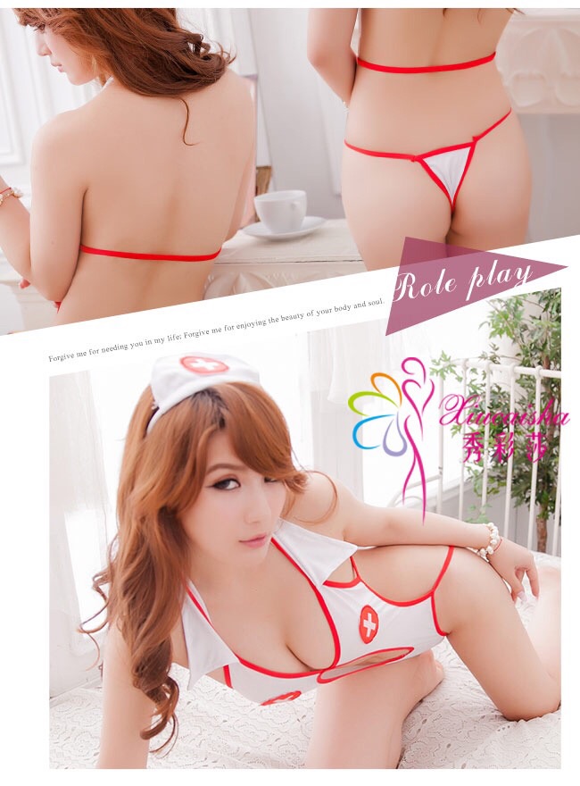 ชุดวันพีซ เซ็กซี่ สีขาว แต่งขอบแดง ปักลายเครื่องหมาย พยาบาล พร้อมที่คาดผม ปักลาย ..เซ็กซี่ สุดๆ ค่า