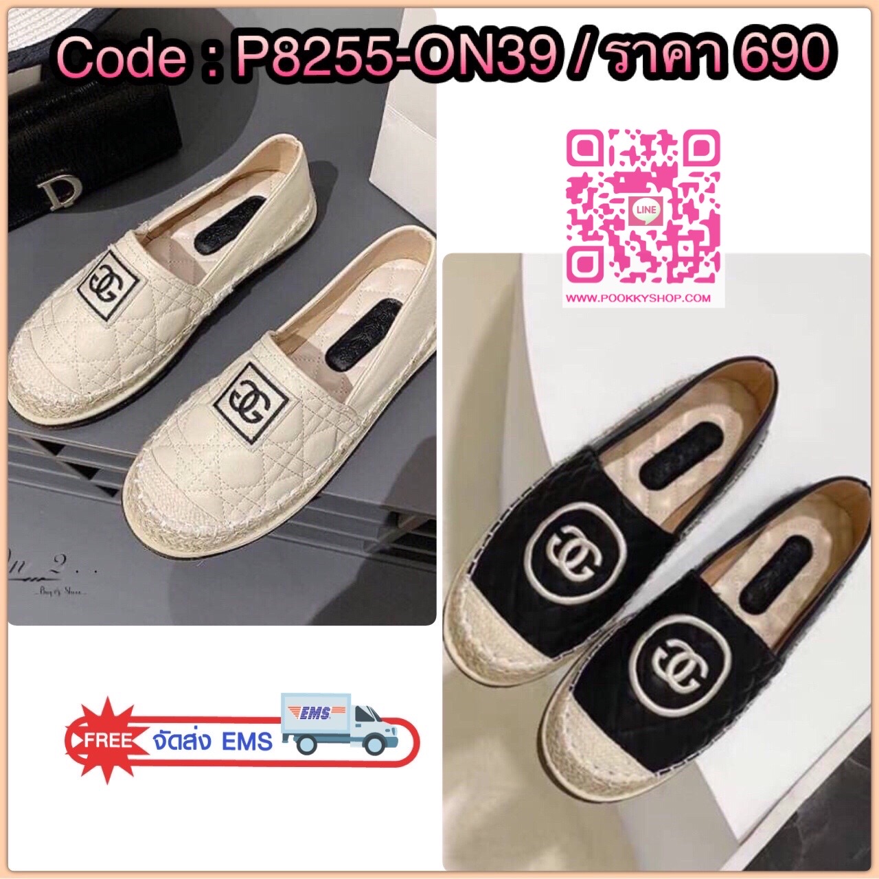 เข้าแล้วค่า รองเท้าคัชชูทรง CC espadrilles สุดปัง หนังปัง CC ไขว้หนังเย็บบุลาย หัวตัดสี ขอบเป็นปอถัก ทรงสวยค่ะทรงนี้ฮิตตลอดใส่ได้เรื่อยๆแมทช์กับชุดง่ายพร้อมส่ง 2 สีค่ะ งานดีคัดเกรดงานกล่อง