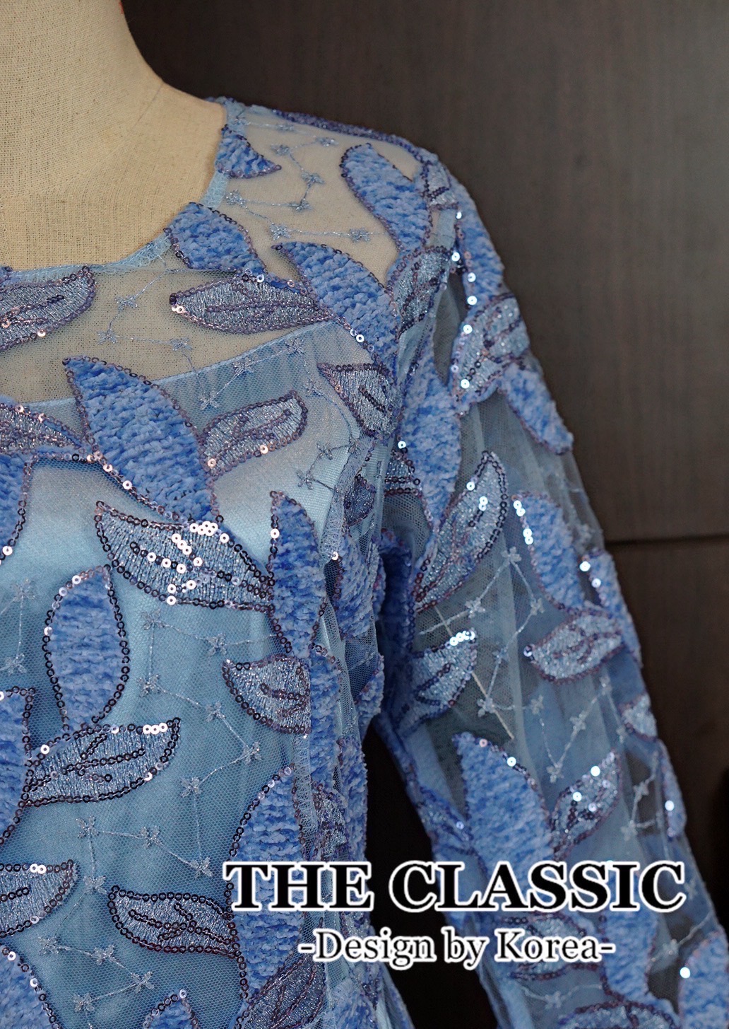 เดรสแฟชั่น เดรสยาวออกงานปักเลื่อม ใช้ผ้าเนื้อดีปักลวดลายใบไม้