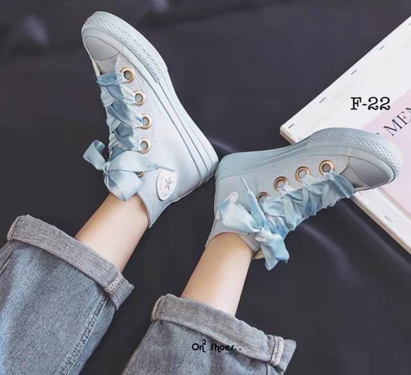 รองเท้าผ้าใบหุ้มข้อสไตล์แบรนด์ สายผูกโบว์ งานน่ารักเกาหลีมากกก มี 3 สี