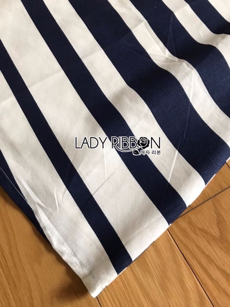 Lady Ribbon's Made Lady Rita Casual Style Cut-Out Denim เดรสผ้าเดนิมตัดต่อผ้าคอตตอนลายขวางสุดเก๋