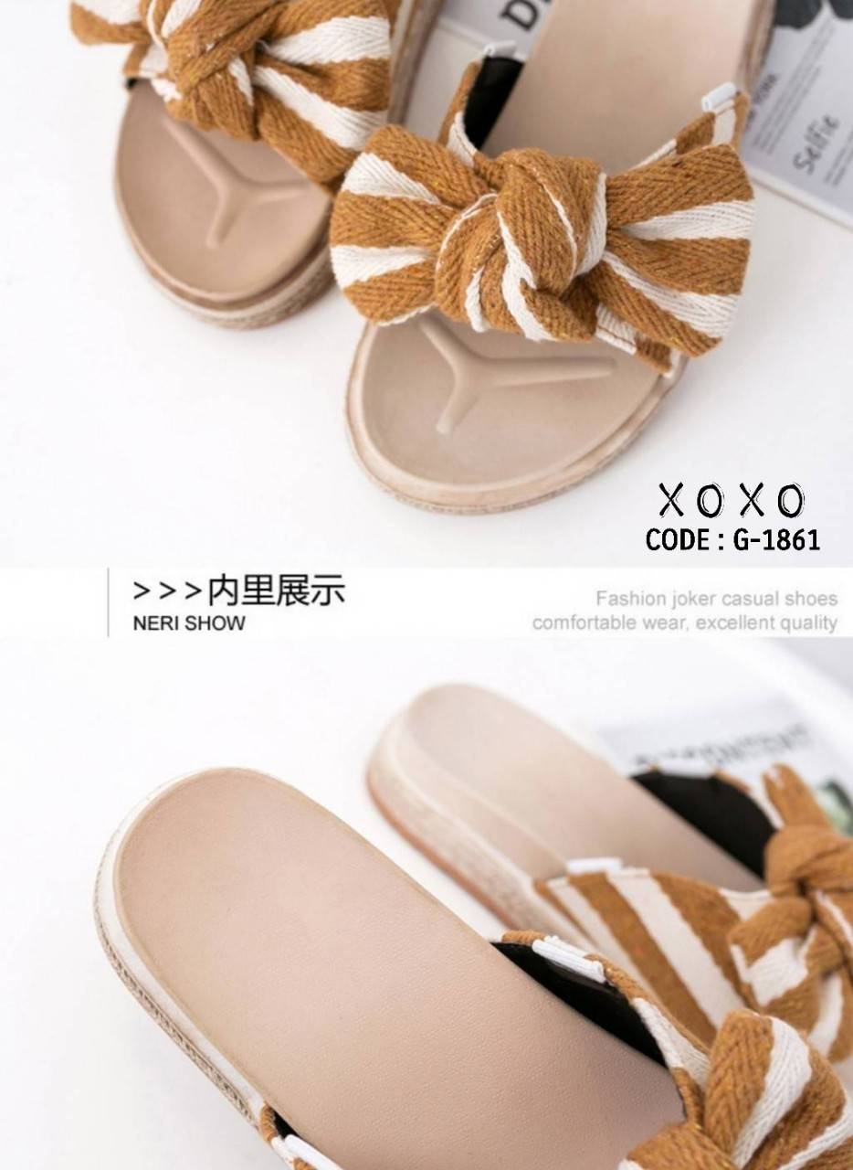 สินค้าพร้อมส่ง แถมฟรี สายคล้องเป็นรัดหลัง แตะสวม งานเก๋ วัสดุผ้าลายสลับสี ด้านหน้ามัดโบ พื้นรองเท้าส้นเสมอ ไม่ต้องเขย่ง สวมใส่ง่าย กระชับ แมทส์ชุดง่าย ติดรูเกี่ยวตะขอขอบรองเท้า ใส่ได้ 2 แบบ จะใส่แบบแตะ หรือมีสายรัดหลังง่ายๆ โดยเกี่ยวตะขอ เท่านั้นเอง ก็เปล