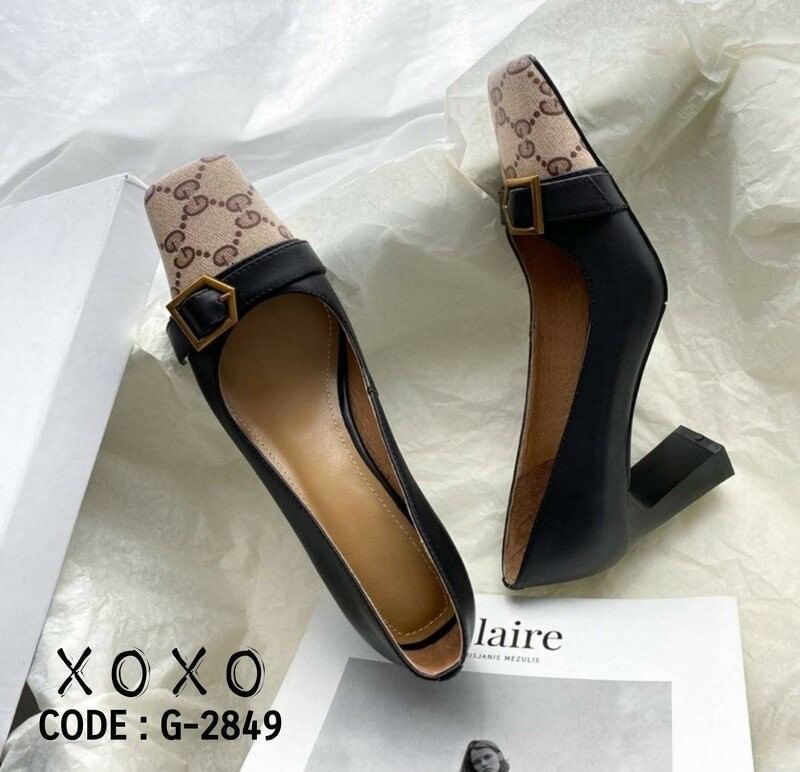 สินค้าพร้อมส่ง คัชชู หน้าตัด งานเก๋ใส่สบาย ส้นแท่ง วัสดุหนัง PU หนังนุ่ม แต่งคาดเข็มขัดสวย เก๋