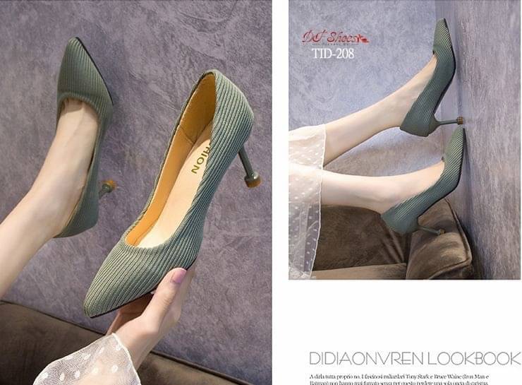 สินค้าพร้อมส่ง รองเท้าคัชชูส้นสูงหัวแหลมนำเข้า วัสดุผ้าร่อง ส้นเข็ม ใส่แล้วเท้าดูเรียวสวย คลาสสิค ใส่แมทง่ายทุกชุดทุกโอกาส