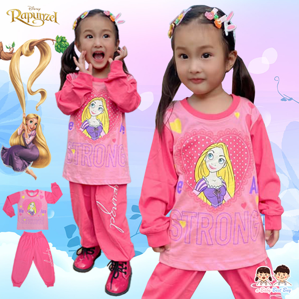 (Size 4-6-8) ชุดนอนเด็ก Disney Rapuzel เสื้อแขนยาวสีชมพูเข้ม กางเกงขายาวสีชมพูเข้มสุดน่ารัก ดิสนีย์แท้ ลิขสิทธิ์แท้ ( 4-6-8 ปี )