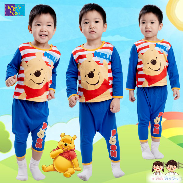 (Size S-M-L) ชุดนอนเด็กเล็กผู้ชายสีแดง-น้ำเงิน Disney Winnie The Pooh เสื้อแขนยาว กางเกงขายาว สุดเท่ห์ ลิขสิทธิ์แท้ (สำหรับเด็กอายุ 1-24 เดือน )