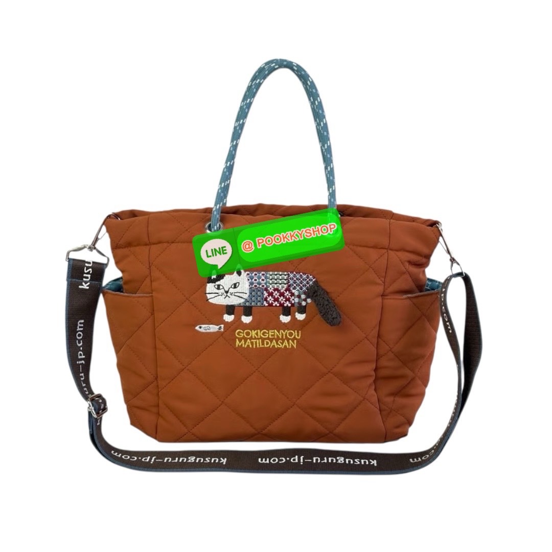 กระเป๋าโท้ท Kusuguru Japan Matilda-san กระเป๋าผ้าโพลีเอสเตอร์แบบสะพายข้างลายแมว Matilda จากคอลเลคชั่น 2025