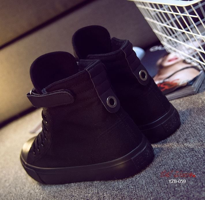 สินค้าพร้อมส่ง รองเท้าผ้าใบหุ้มข้อนำเข้า สไตล์เกาหลี วัสดุผ้าแคนวาส พื้นหนัง PU แถบรัดข้อแบบเมจิกเทป สวมใส่ง่าย คุณภาพดีคุ้มราคาจ้า