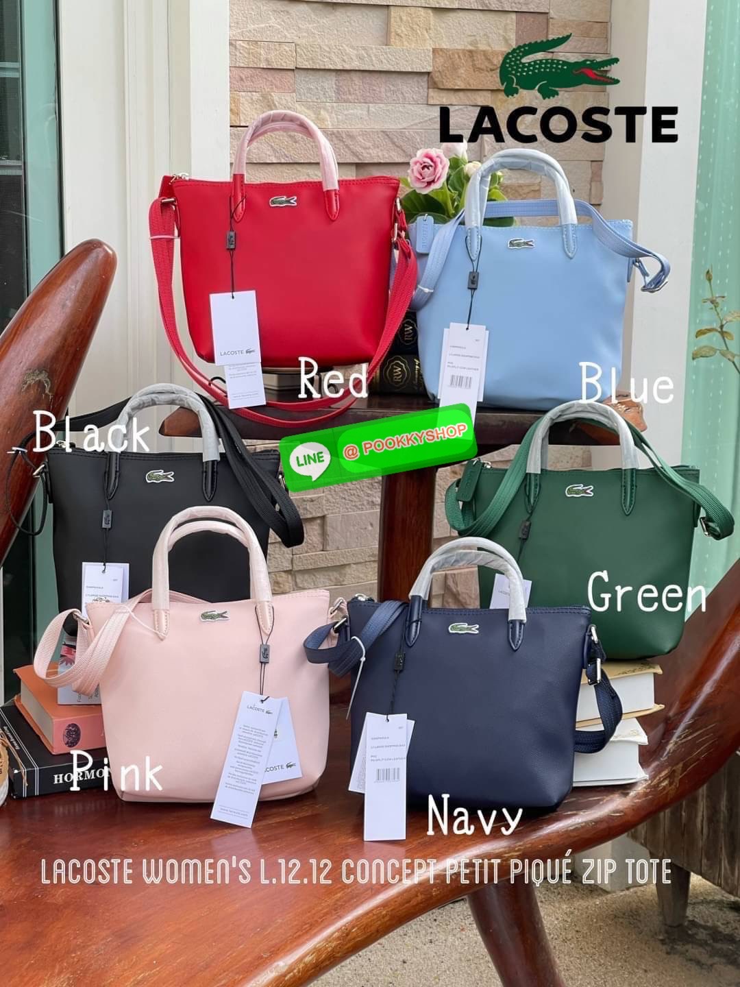 ลาคอส Women's L.12.12 Concept Petit Piqué Zip Tote กระเป๋าสะพายข้างทรง mini tote วัสดุ pvc100% เปิดปิดด้วยซิปเดียวด้านบนสะดวกใช้งาน ใส่มือถือได้ทุกรุ่น ด้านหน้ามีดีเทลโลโก้ปักดูโดดเด่น สายของกระเป๋ารุ่นนี้สามารถปรับความยาวได้ฟรีไซส์ เลือกสะพายได้ ไ