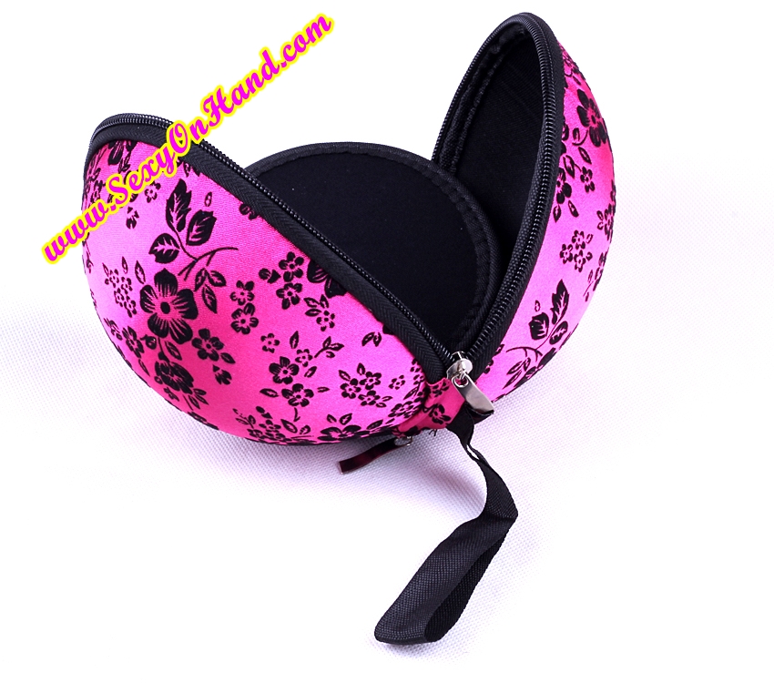 กระเป๋า ซิบ ทรงแข็งสีชมพู ลายดอก สำหรับ ใส่ซิลิโคนบรา Freebra (Cup B /34) บราไร้สาย แบบพกพา สะดวก สำหรับท่องเที่ยวและเดินทาง / คัพ B (ขนาด 34)