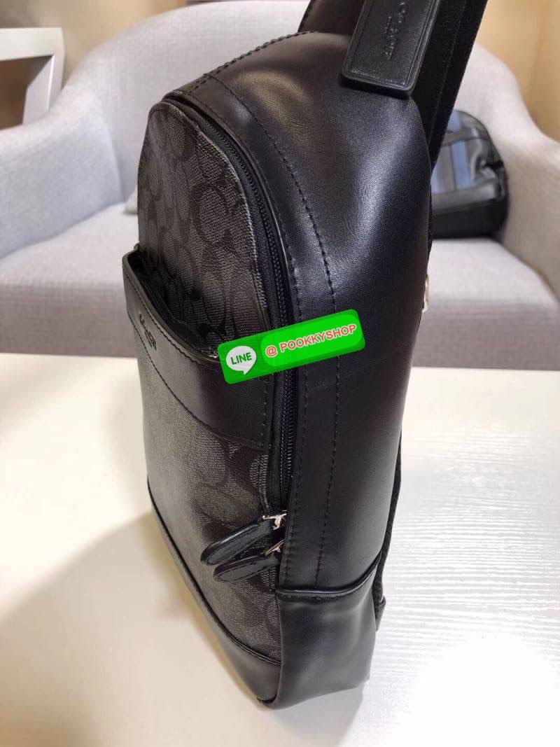 Coach Crossbody Charles Charcoal Black Signature Coated Canvas Backpack