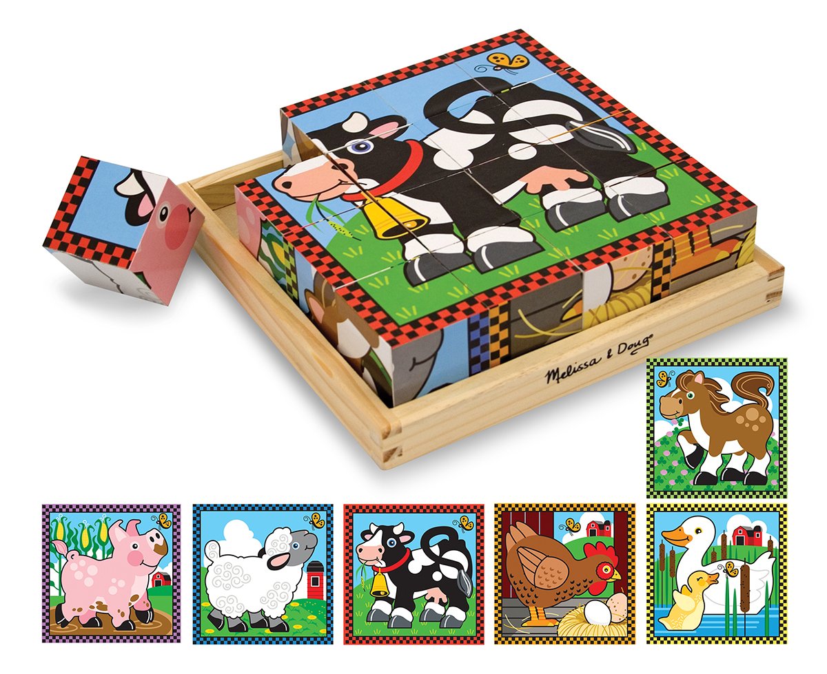 Melissa & Doug Cube Puzzle พัซเซิลลูกบาศก์ บล๊อกไม้ 16 ชิ้น 6 รูป