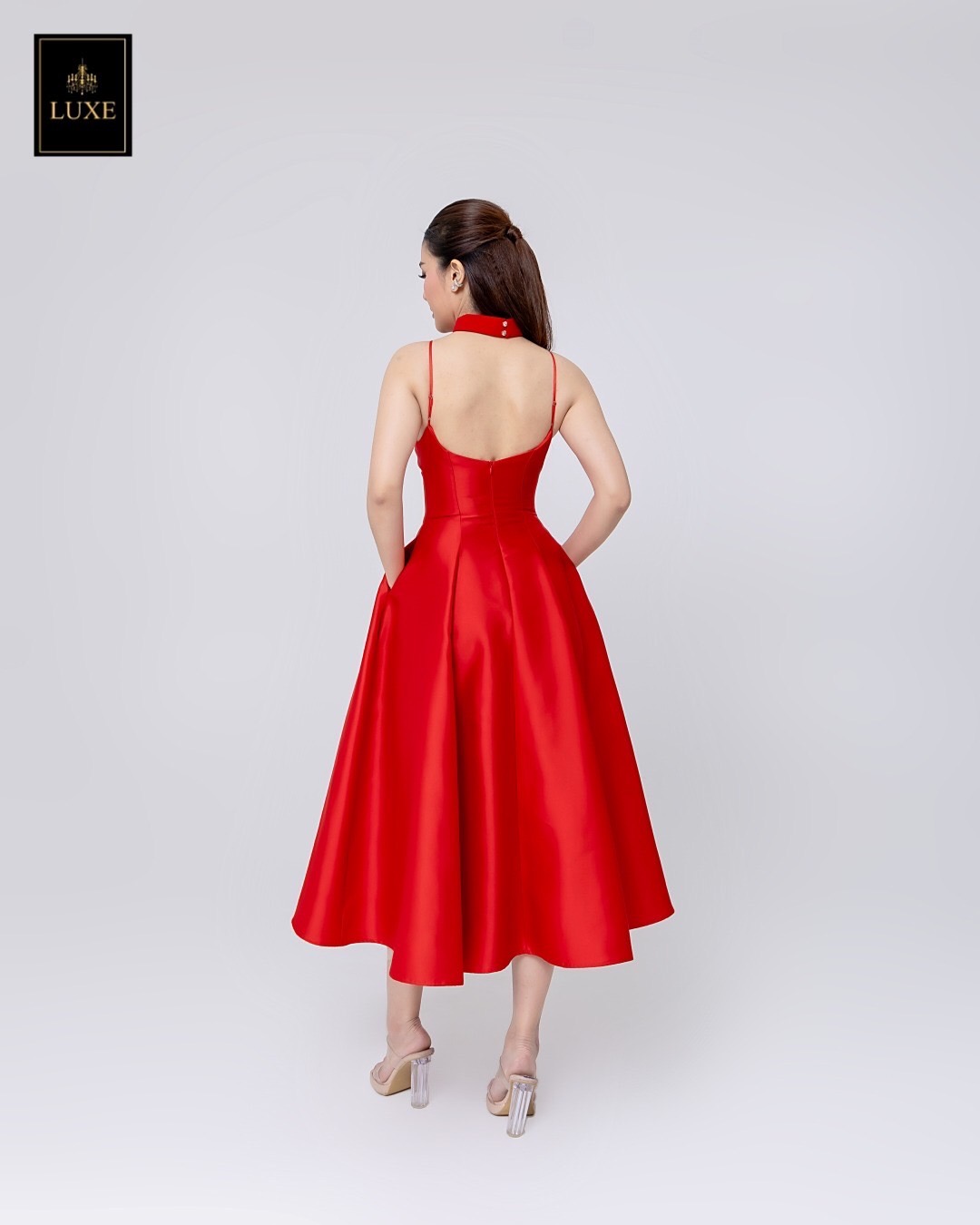 เดรสแฟชั่น เดรสเสื้อสายเดี่ยว ดีเทลหน้าอกโค้ง ซ้อน2เลเยอร์