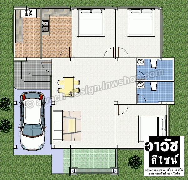 B115 แบบบ้านชั้นเดียว 3 ห้องนอน