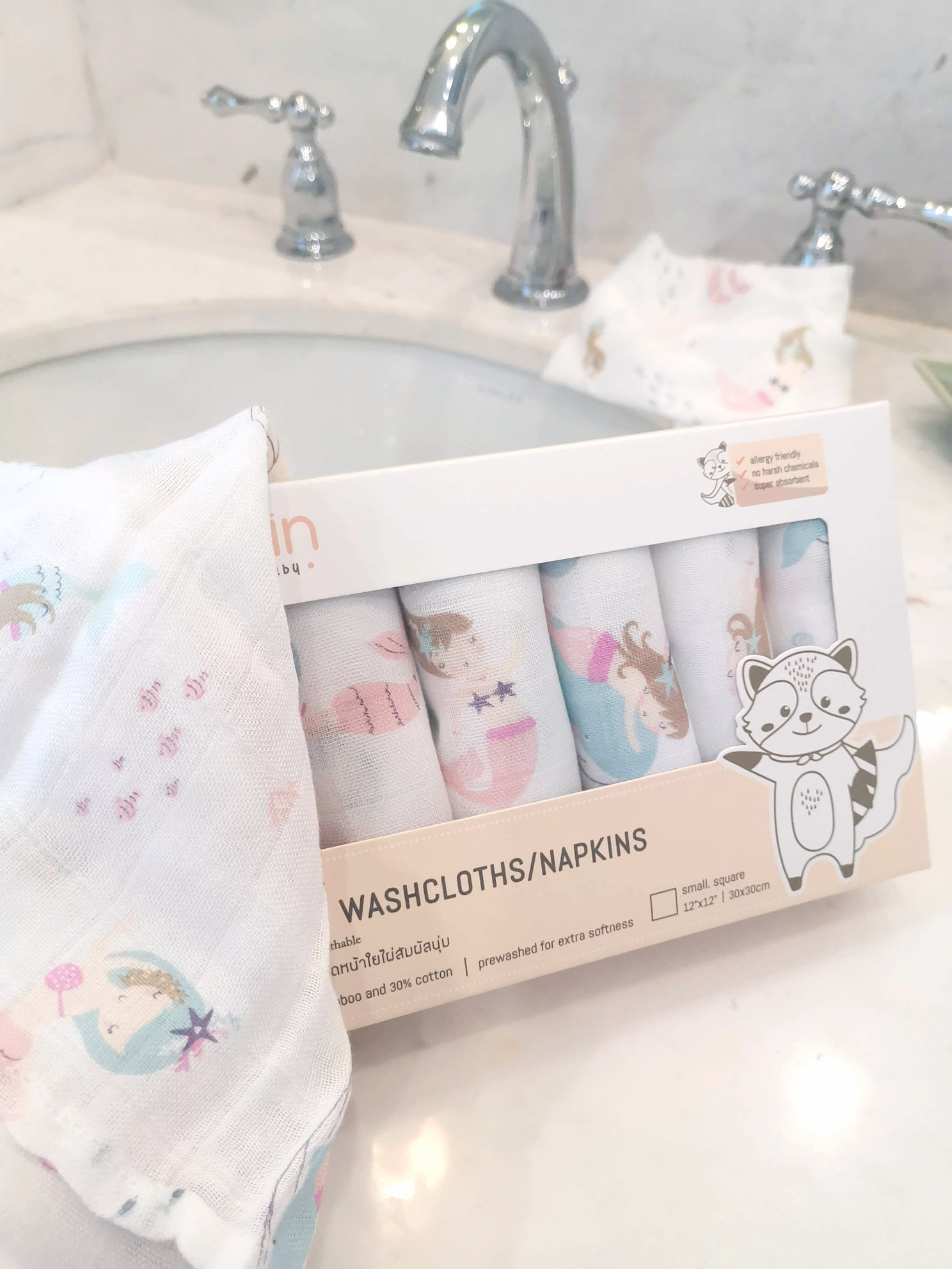 Sofflin ผ้าอาบน้ำ ผ้าเช็ดหน้ามัสลินใยไผ่ ขนาด 12 นิ้ว(แพ็ค 6ชิ้น)