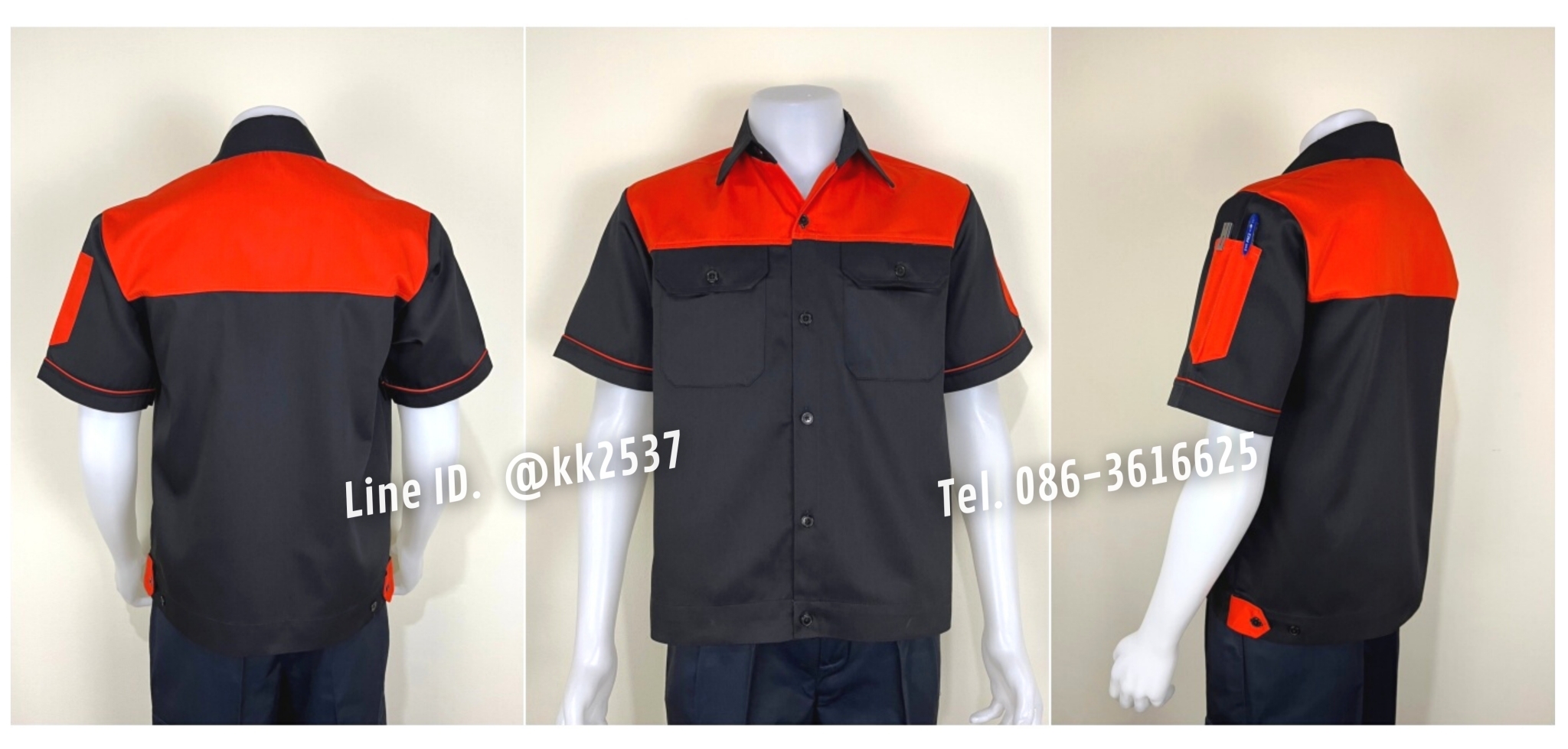 รหัส A 247 เสื้อช่างแขนสั้นแบบกรมอกส้ม(สั่งตัด)