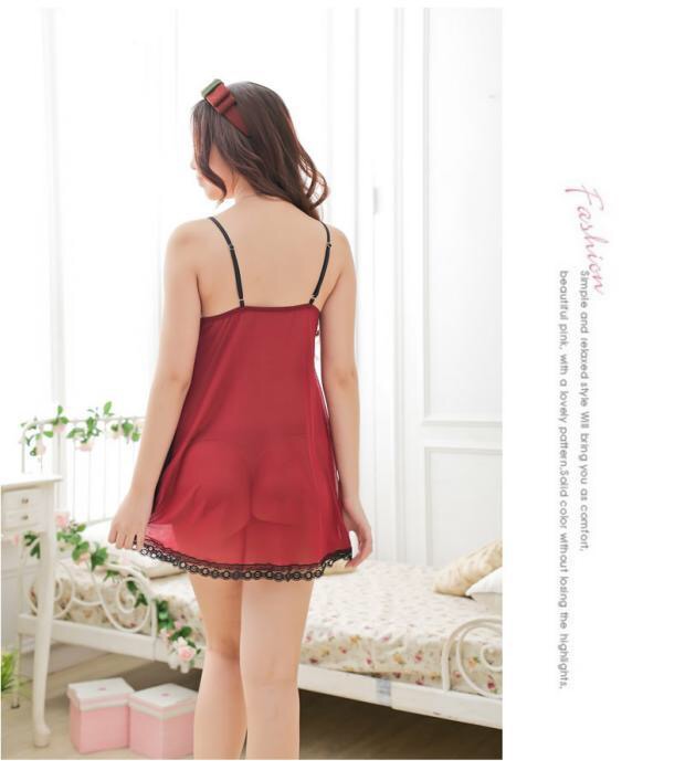 ชุดนอนเซ็กซี่ ชุดนอนสายเดี่ยว ซีทรู สีแดงแต่งกระโปรงหลอก2 ชั้น สีดำ ด้านในงาน เกรดพรีเมี่ยมเลยคะ