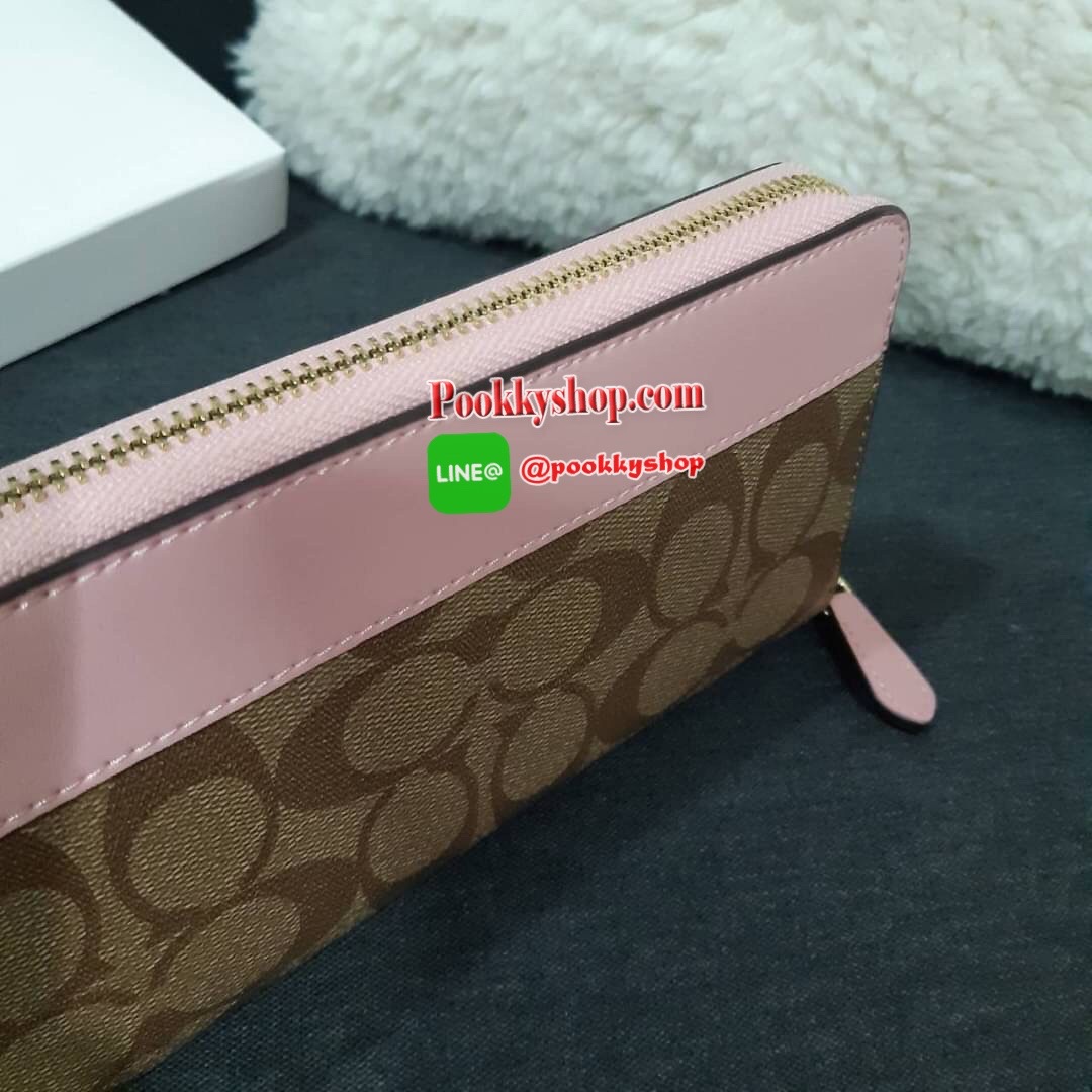 COACH F76873 ACCORDION ZIP WALLET IN SIGNATURE CANVAS กระเป๋าสตางค์รุ่นคลาสสิค ซิกเนเจอร์ของแบรนด์ วัสดุหนังแคนวาสเคลือบ เปิด-ปิดด้วยซิปรอบ ใส่บัตรได้ มีช่องซิปใส่เหรียญ ใส่มือถือได้ พกใบนี้ใบเดียวเอาอยู่แล้วจ้า 💕