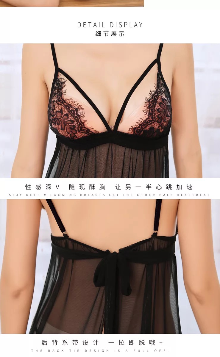 ชุดนอน เดรสซีทรู สีดำ แต่งลูกไม้ซีทรู เนื้อผ้าสวย ทิ้งตัว คุณหนูมากๆคะ