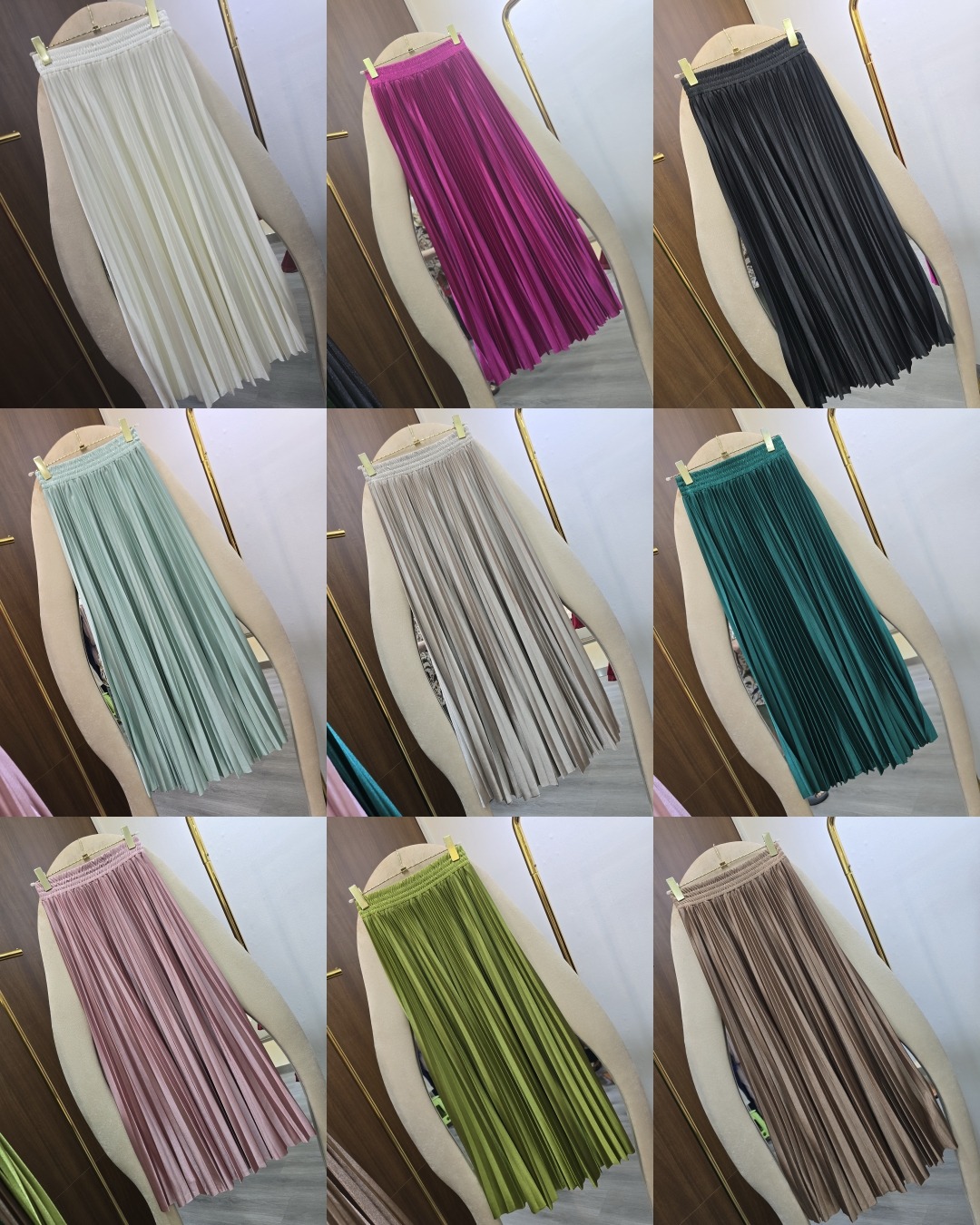 กระโปรงแฟชั่น กระโปรงยาวกรอมเท้า อัดพลีทจีบคม ตัดเย็บประณีต ทำจากผ้าเคปซาติน