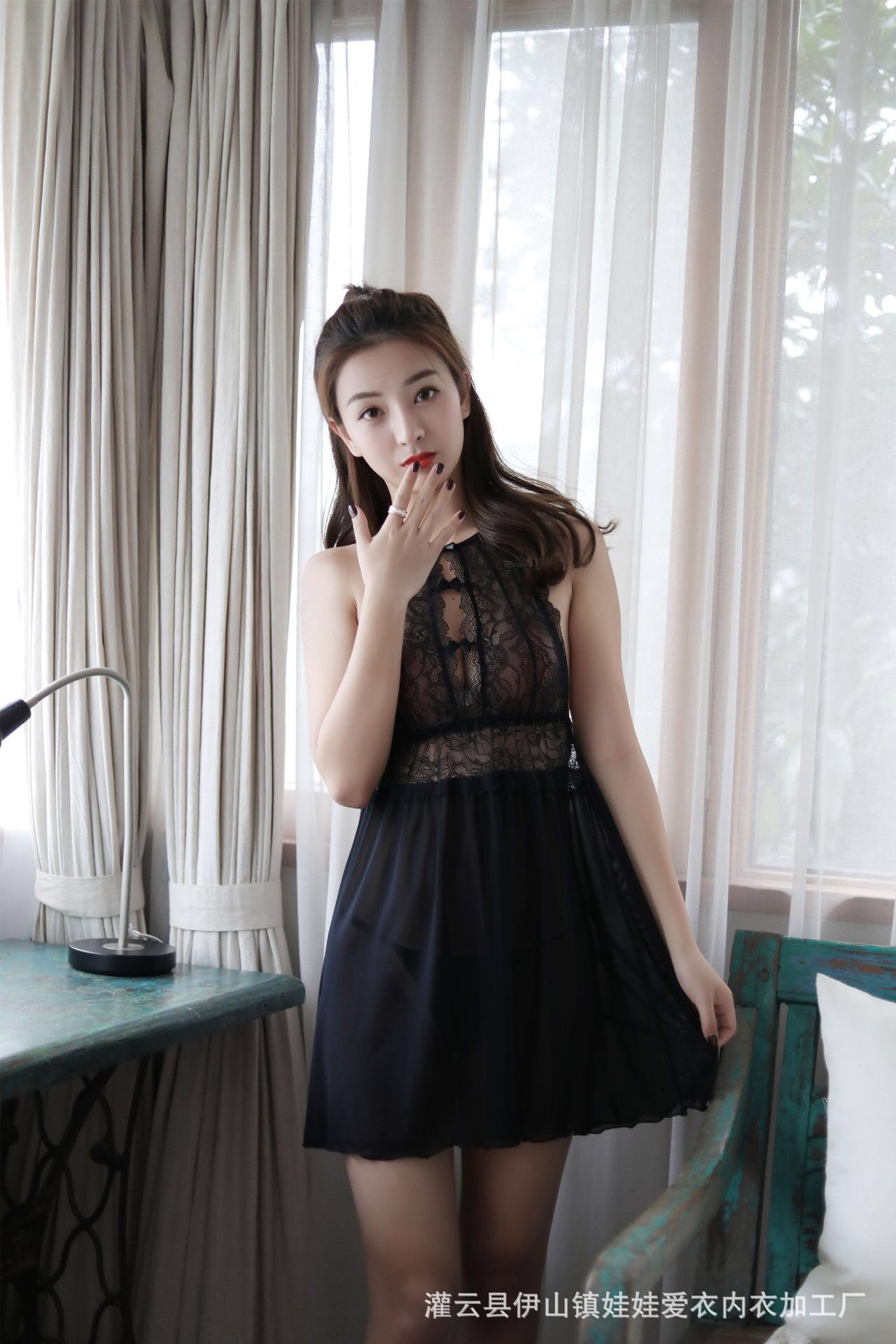 ชุดเดรส ชุดนอน ลูกไม้ ซีทรู สีดำ เนื้อผ้าลูกไม้สวยหรู งานสวย เซ็กซี่มากคะ สำเนา