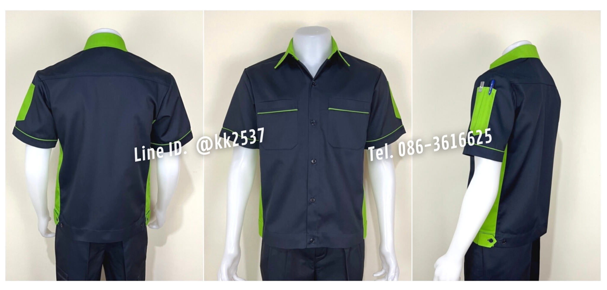 รหัส A 227 เสื้อช่างแขนสั้นแบบกรมข้างเขียว(สั่งตัด)