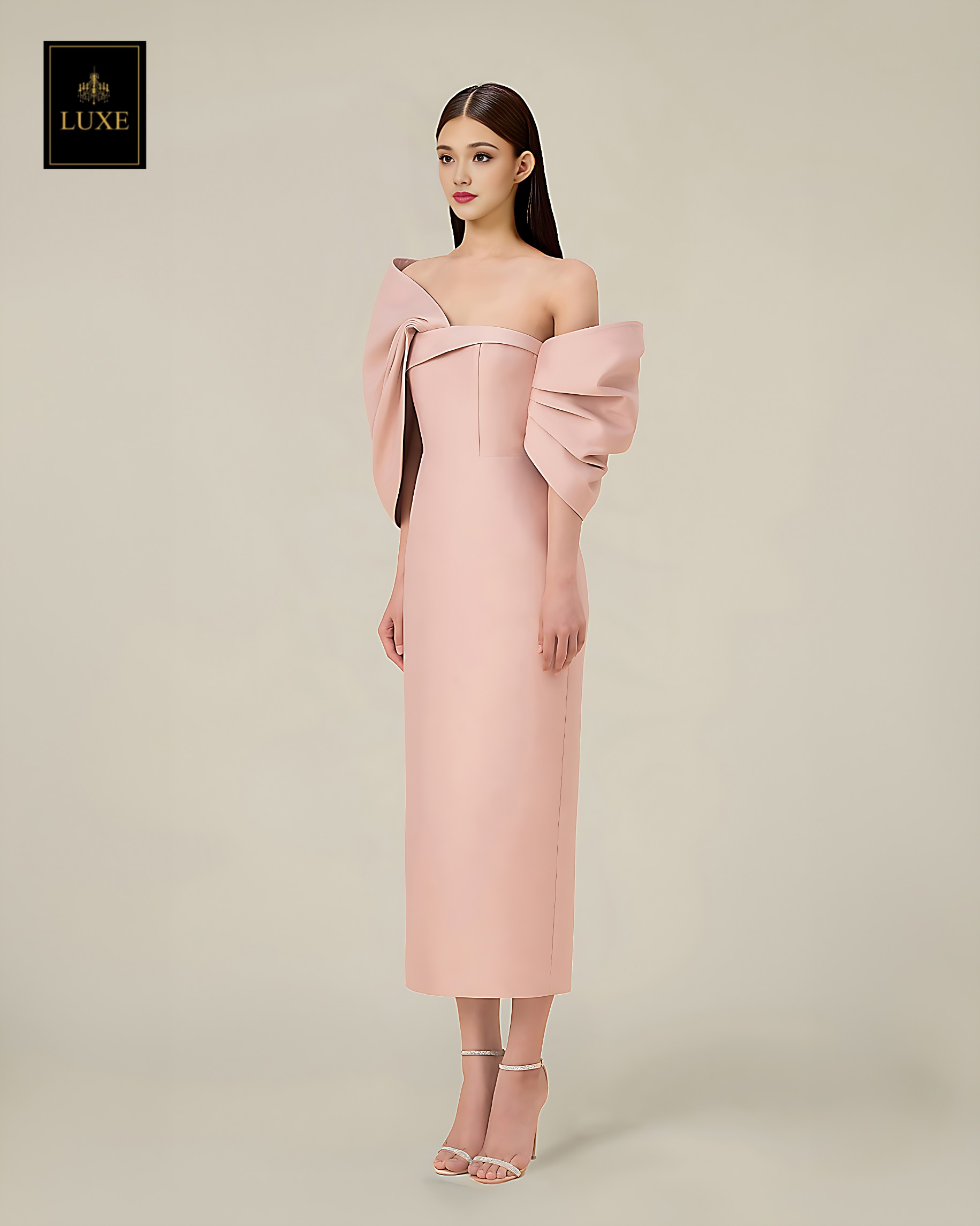 เดรสแฟชั่น มีดี้เดรสเสื้อคอกลมแขนกุด แต่งด้วยผ้าซีทรูสีนู้ด