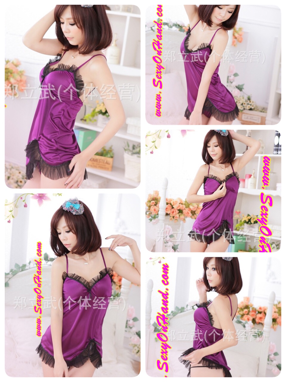ชุดนอนเซ็กซี่ ชุดนอนสายเดี่ยว ซาตินสีม่วง แต่งขอบด้วยชีฟองสีดำ ชายเล่นระดับ แบบชุดสวยเปรี้ยวเซ็กซี่มากๆเลยคะ +G-string