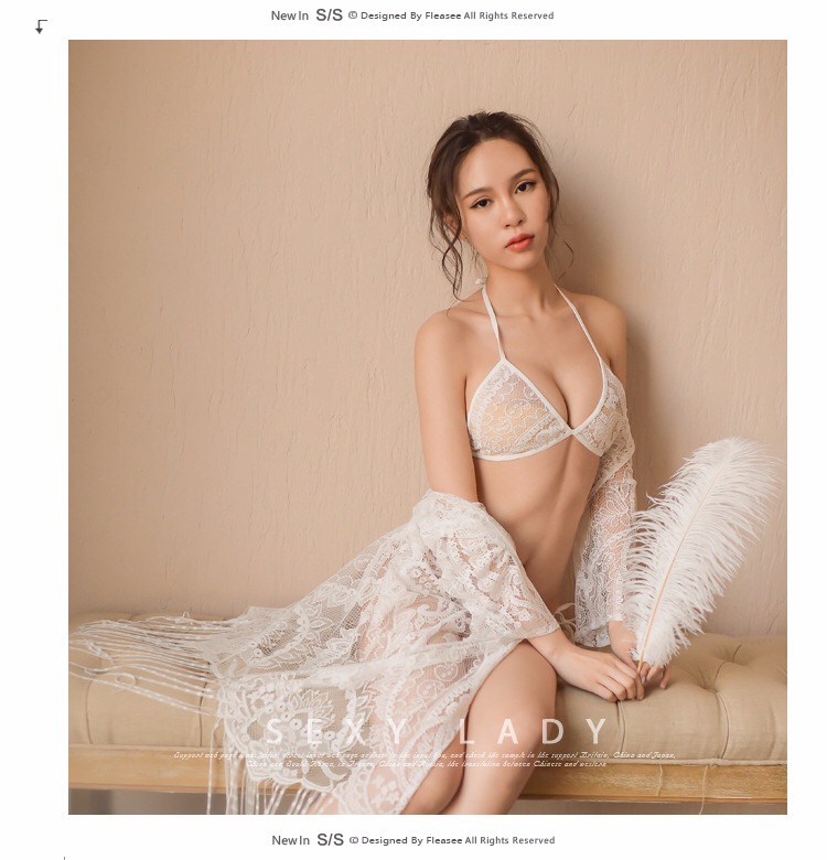 ชุดคลุมเซ็กซี่ ชุดคลุมซีทรู + Bikini set สีขาว สวยหรู แต่งชาย พู่ระย้า เซ็กซี่มากๆคะ สำเนา