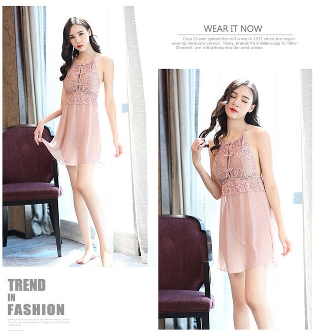 ชุดเดรส ชุดนอน ลูกไม้ ซีทรู สีนูทเนื้อ เนื้อผ้าลูกไม้สวยหรู งานสวย เซ็กซี่มากคะ