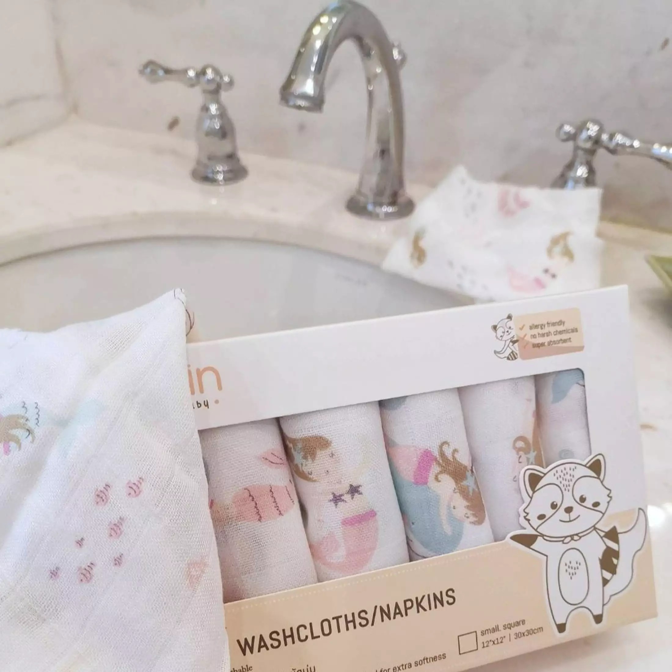 Sofflin ผ้าอาบน้ำ ผ้าเช็ดหน้ามัสลินใยไผ่ ขนาด 12 นิ้ว(แพ็ค 6ชิ้น)