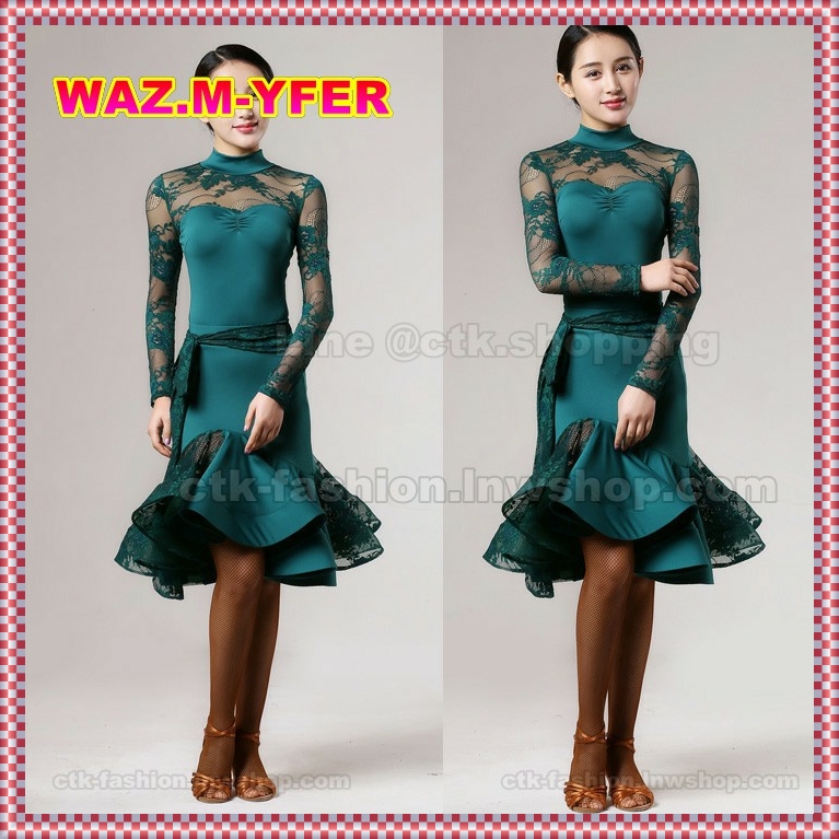 ชุดเต้นลีลาศ เสื้อบอดี้สูท แขนยาว + กระโปรงสั้น ชุดเต้นแทงโก้(Tango) ชุดเต้นละติน(Latin) ชา ชา ช่า (Cha Cha Cha)