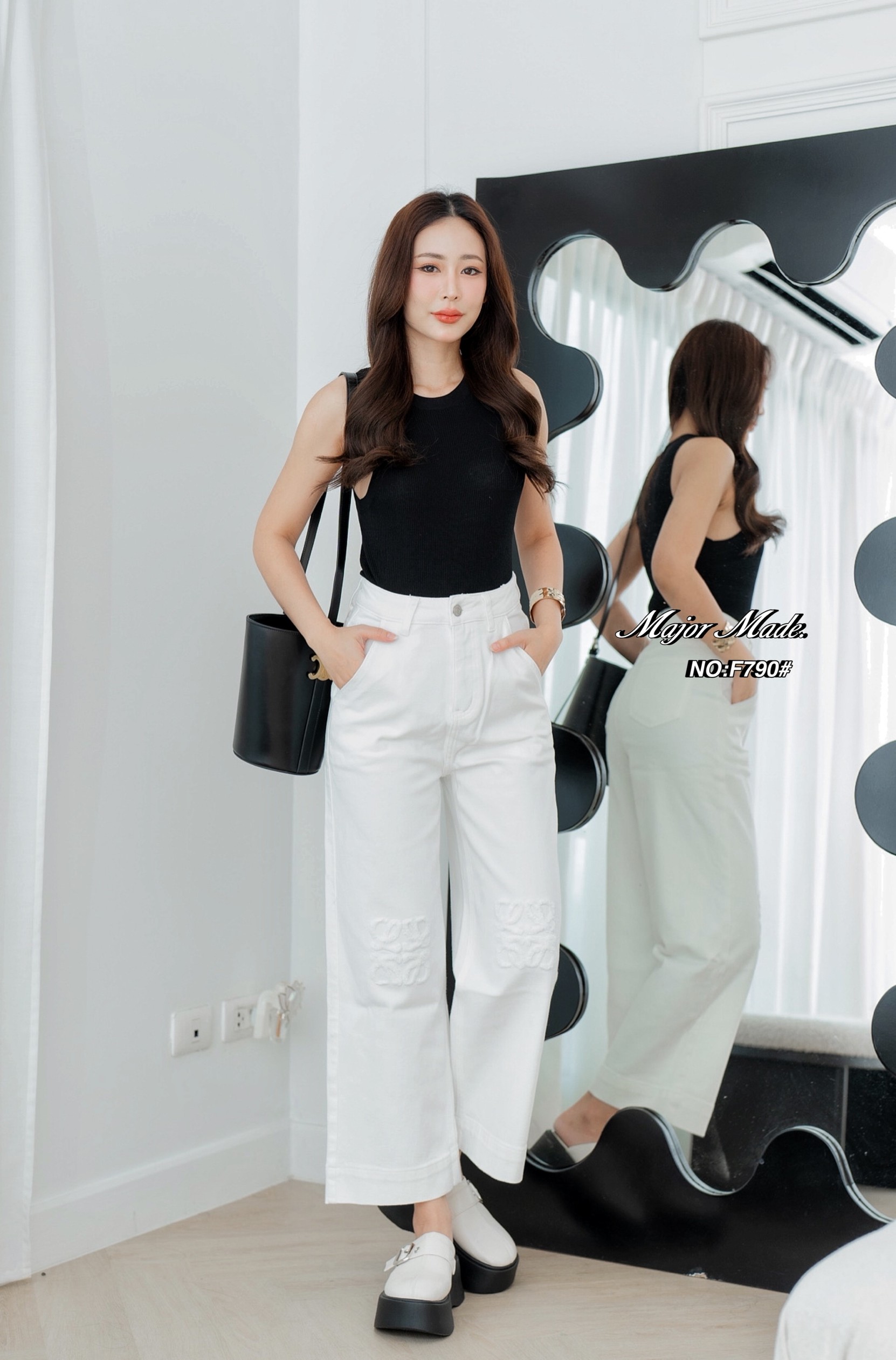 กางเกงแฟชั่น No. RGF790# -กางเกงยีนส์สีขาวขา9ส่วน ทรงมาใหม่คะ ทรงนี้ปีนี้มาแรงมากค่ะ