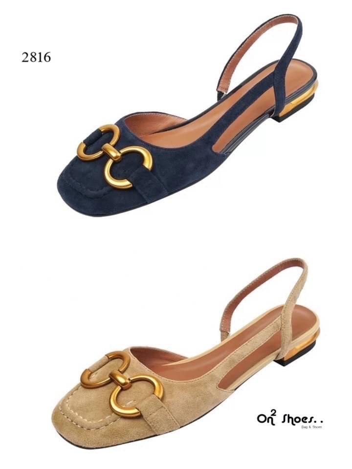 พร้อมส่งรองเท้าหัวคัชชูเปิดหลังรัดข้อเท้า หน้าแต่งอะไหล่ทองเหลือง สไตล์แบรนด์ส้นเป็นอะไหล่ทองสวยหรู สายรับปรับได้ คู่นี้ใส่แมทกับชุดได้ง่ายทั้งกางเกงและกระโปรงได้หมดทรงสวย