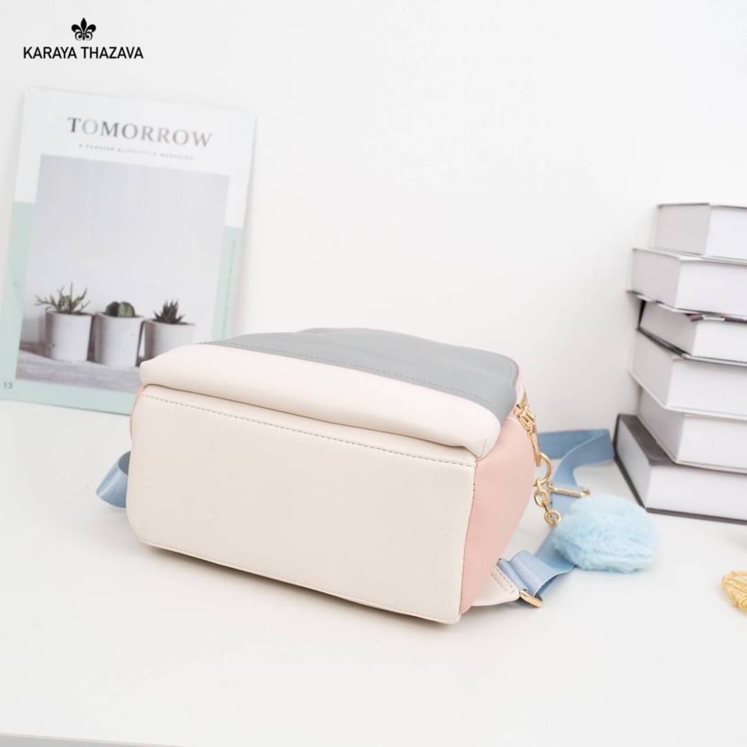 พร้อมส่ง เป้หนัง Karaya แบรนด์แท้ เป้ได้+สะพายข้างได้ สายสปอต สีทรูโทนพาสเทล สวยละมุน แถมฟรี‼️ปอมๆ