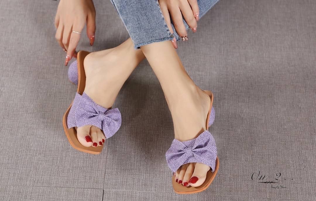 รองเท้าส้นสูง ส้นกลมผ้ากระสอบประดับโบพื้นคิว งานสวยน่ารักมากค่ะ -Premium Quality- วัสดุเกรดดี การันตีคุณภาพค่ะ