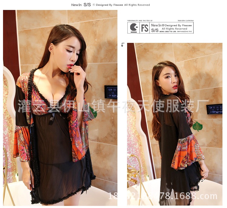 Setชุดคลุม สายเดี่ยว สีดำ แต่งลายลูกน้ำสีแดงส้ม แบบสวย เก๋ เนื้อผ้าทิ้งตัว สวยหรู (สายเดี่ยว+ชุดคลุม)