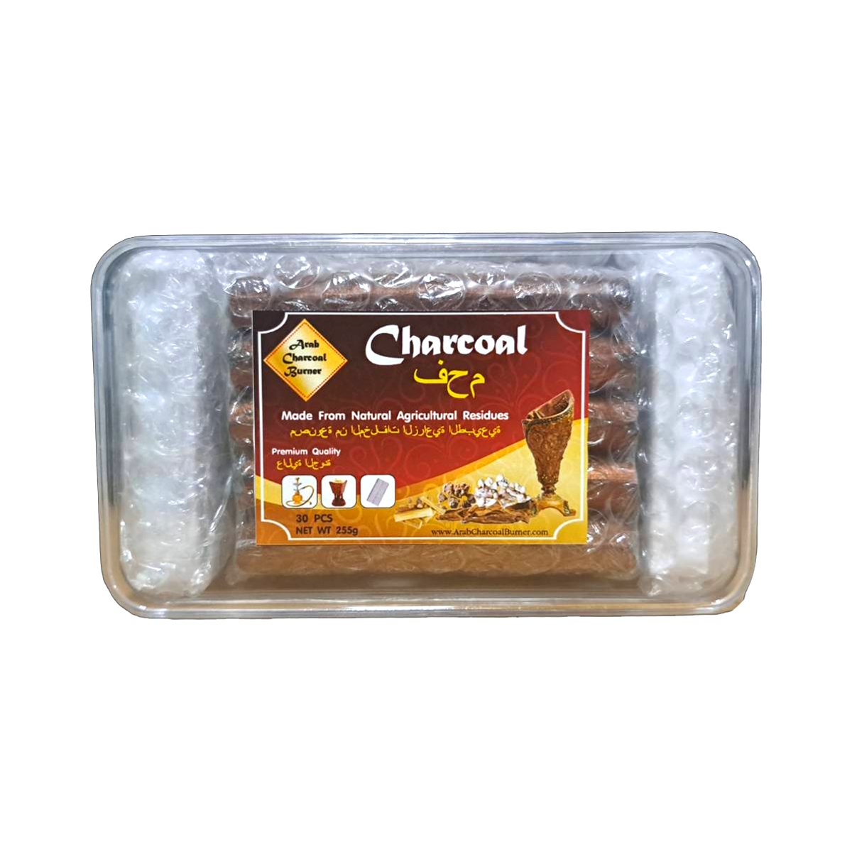 Arab Charcoal Burner ถ่าน ถ่านเผา ถ่านไม้ ถ่านพิเศษ ถ่านชาโคล สำหรับจุดไฟเผา ชิช่า บารากุ ทำจากธรรมชาติ 100% ไร้กลิ่น ไร้ควัน ไม่มีประกายไฟ ปลอดภัย ไร้สารเคมี จุดนานถึง 4-5 ชมต่อชิ้น - 1 กล่อง