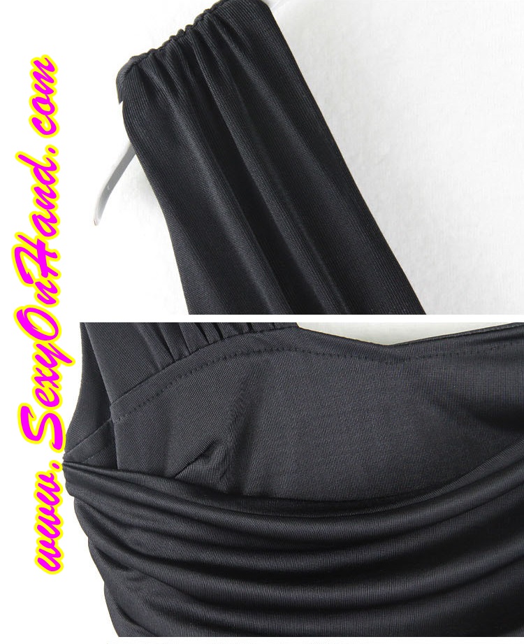 ชุดปาร์ตี้ ชุดเดรสสั้น เที่ยวกลางคืน สีดำ แต่งบ่าเฉียง เนื้อผ้ายืดซัพพอร์ท อย่างดี สวยหรู