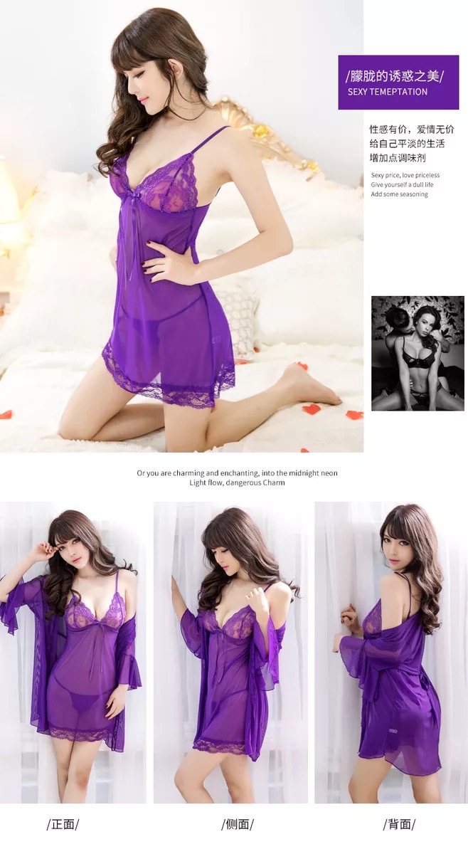 ชุดคลุมนอนเซ็กซี่ เซ็ทชุดนอน สายเดี่ยว ซีทรู แต่งระบายขอบ และลูกไม้ เนื้อผ้าทิ้งตัว สวยหรู PREMIUM GRADE สวยหรู เซ็กซี่ เย้ายวนสุดๆคะ +G-string แต่งลูกไม้เข้าชุดคะ