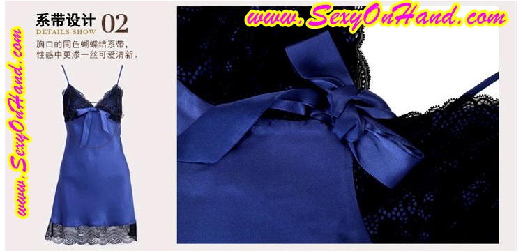 ชุดนอนผ้าไหม ชุดนอนสายเดี่ยว ผ้าไหมสีน้ำเงิน แต่งลูกไม้ดำขอบชุด และชาย ..เกรดหรู สวย เซ็กซี่แนวคุณหนูไฮโซ มากๆคะ