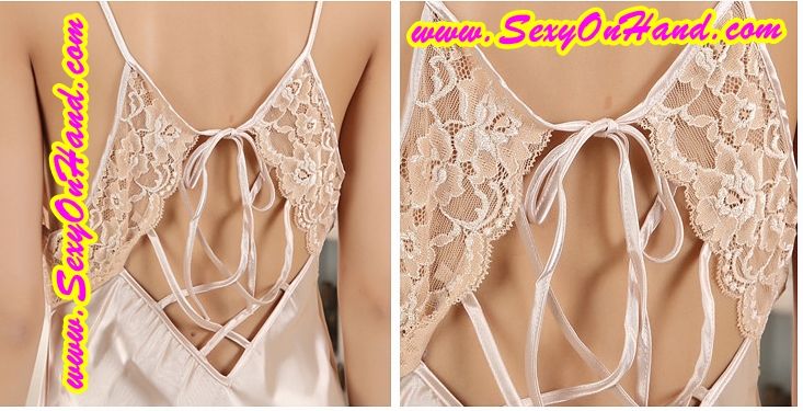 ชุดนอนผ้าไหม ชุดนอน ไหมแท้ เกรด AAA สีแชมเปญ ไสตล์คุณหนูหรูๆ ด้านหลังแต่งเชือก เซ็กซี่แบบมีระดับมากๆเลยคะ