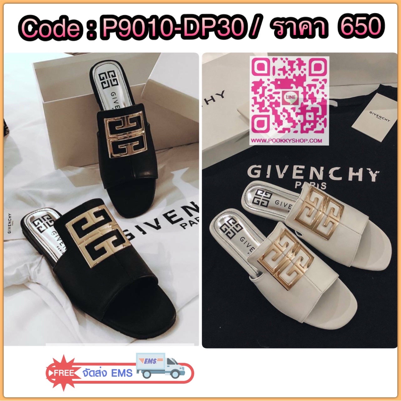 พร้อมส่ง ฮอตๆๆๆ เลยคะ ตัวนี้ เพิ่งมาคะ แตะ givenchy ตัวใหม่ล่าสุด รองเท้าแตะหน้าสวม หนังนิ่ม ทรงสวยมาก เก็บหน้าเท้าได้ดี สาวหน้าเท้ากว้างใส่ได้จ้า *งานปั้มแบรนด์ กล่องเรียบน๊า